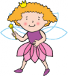 girl fairy with a crown, wand, pink dress and wings